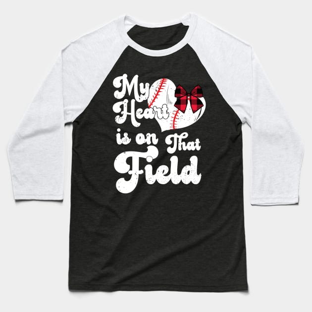 funny My Heart is on That Field softball baseball mom dad Leopard Baseball T-Shirt by Gaming champion